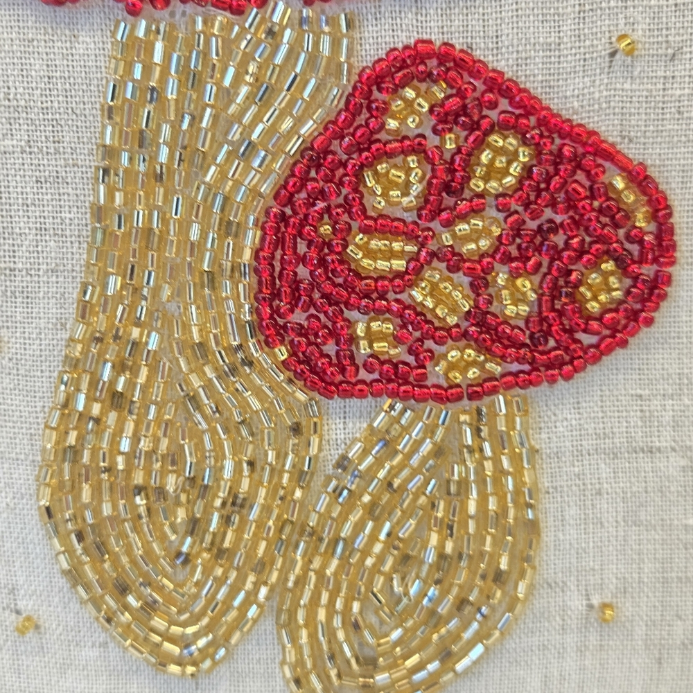 Hand Beaded Embroidery Red Mushrooms Hoop Wall Decor New with Tag - Picture 4 of 11